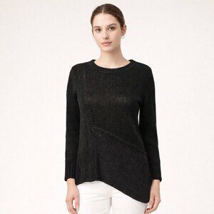 Club Monaco Black Asymmetrical Knit Sweater XS | Lightweight Open Knit Pullover